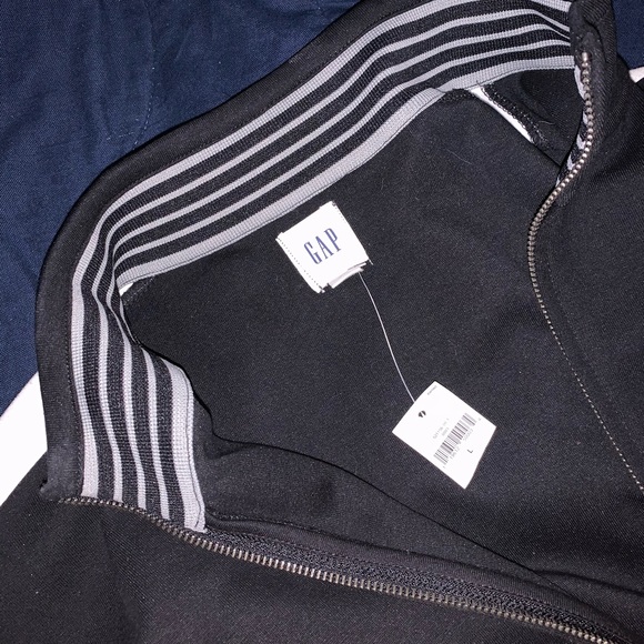 New Black ZipUp with White Sleeve Stripes - Picture 2 of 3